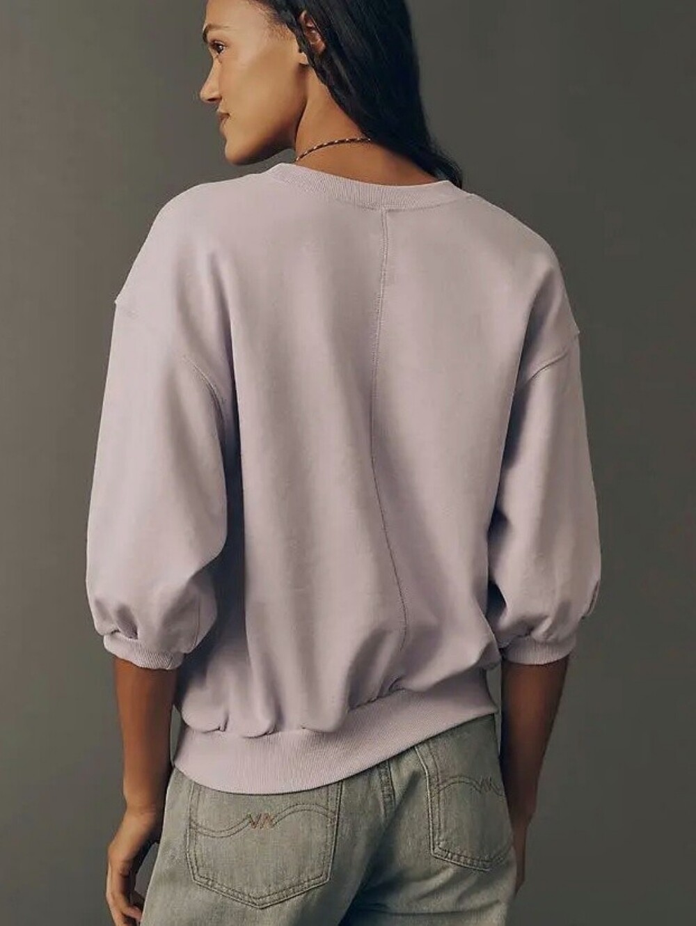 Anthro Pilcro Niki bubble sweatshirt pastel purple lilac puff sleeve women small
